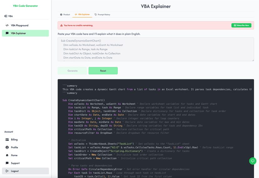 VBA Explainer Output with Detailed Explanation