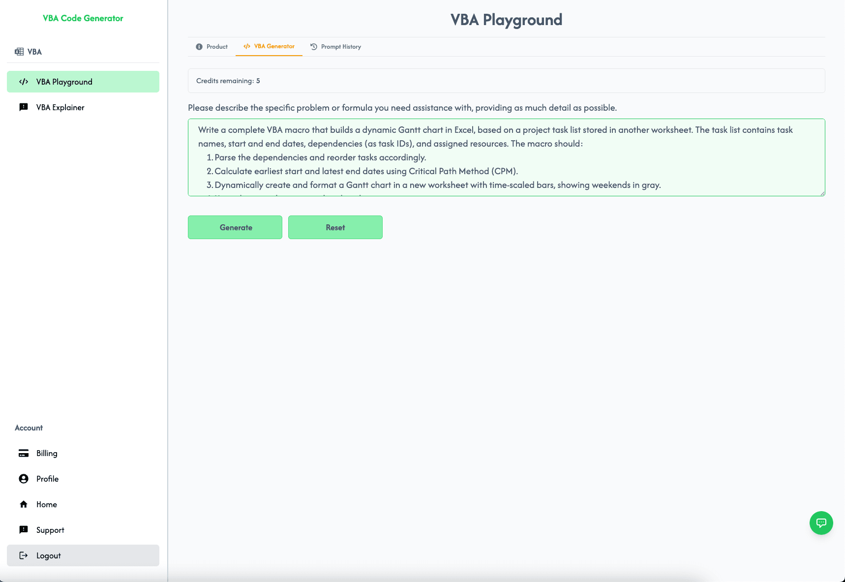 VBA Code Generator Interface